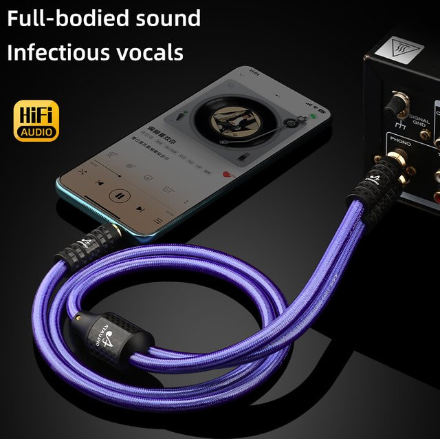 ATAUDIO HiFi Stereo-Audiokabel 3,5mm auf 2RCA, versilbertes OCC-Kabel in Lila, ideal für Verstärker und Telefon - Bild 1