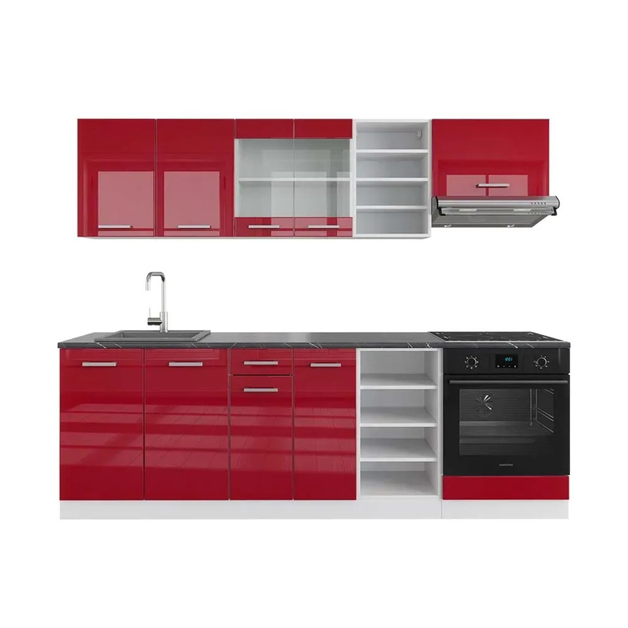 Vicco R-Line Küchenzeile modern in Bordeaux Hochglanz und Weiß mit Anthrazit, Breite: 240 cm, Tiefe: 60 cm, Höhe: 81,6 cm - Bild 2