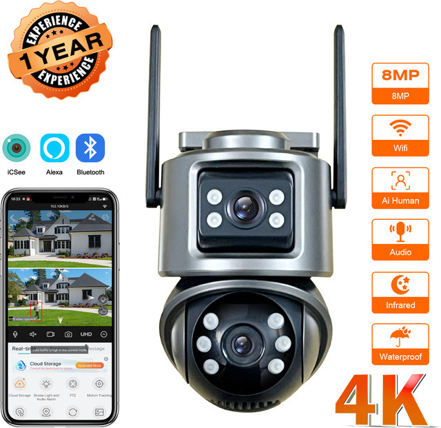 DDBROUGEN 8MP 4K PTZ Wifi Kamera mit Dual Objektiv und Dual Bildschirmen, Drahtlose Outdoor CCTV Sicherheit IP Kamera mit AI Menschlicher Erkennung und ICSEE App Unterstützung - Bild 1