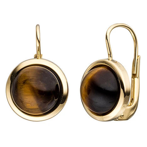 Colfem Ohrringe, Gold Gelbgold, 2 Tigeraugen, braun - Bild 1