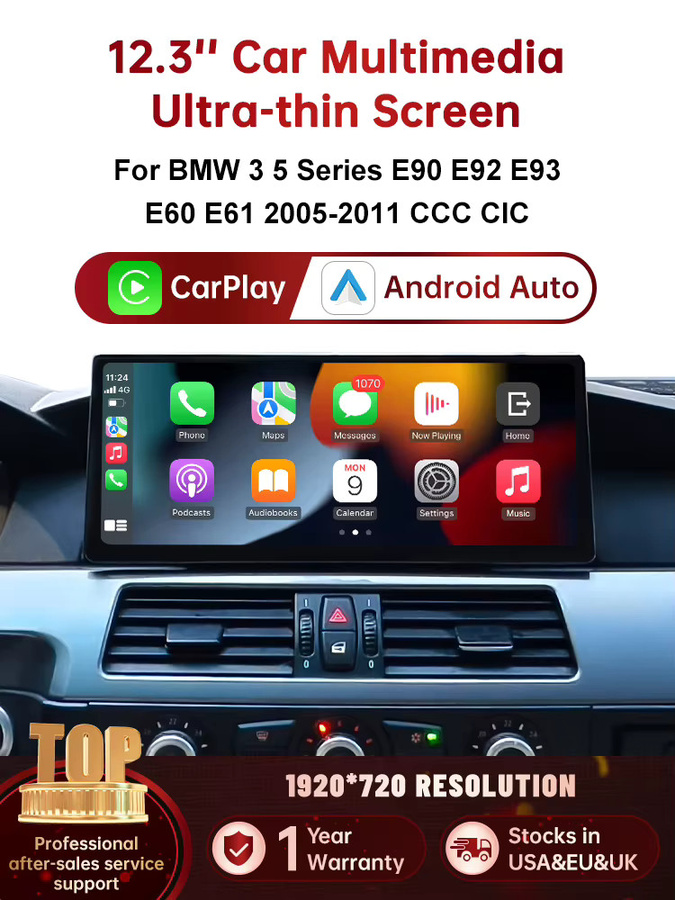 RoadTop DE 12,3 Zoll Linux Ultra-dünner Bildschirm für BMW Serie 3 5 E60 E61 E90 E91 E92 E93 CCC CIC Multimedia-Display Autoradio Touchscreen mit Wireless CarPlay und Android Auto in Schwarz - Bild 6