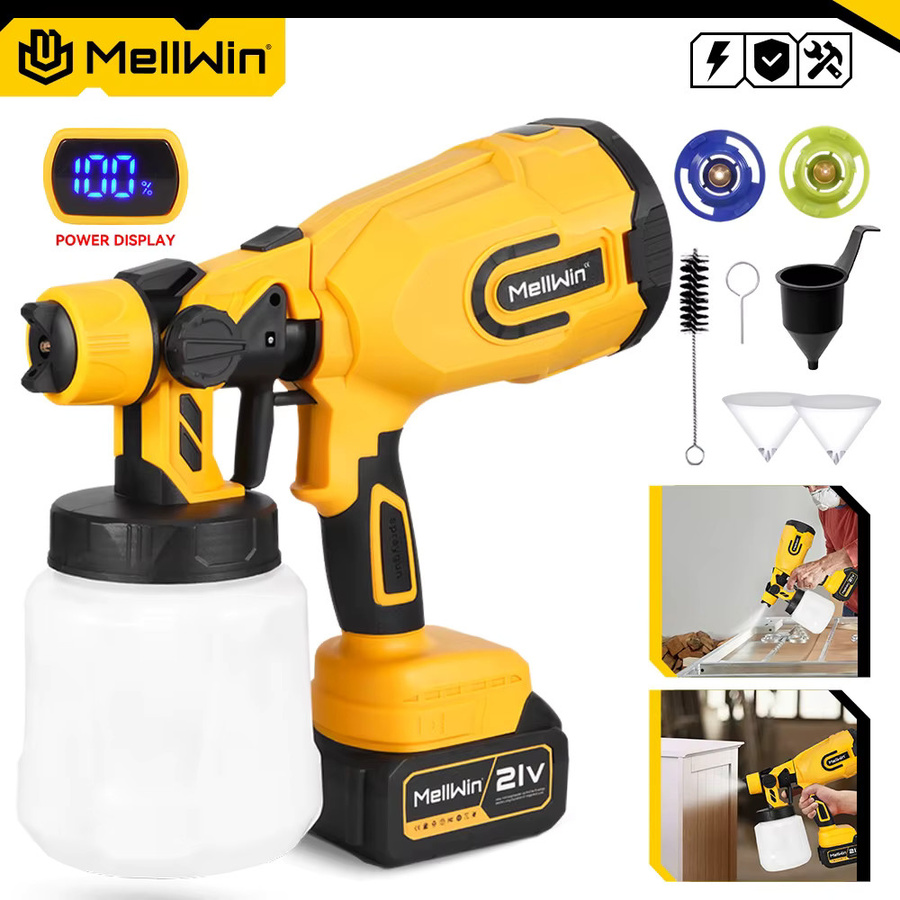 MELLWIN Akkubetriebene Elektrische Farbspritzpistole Gelb für Makita 18V LXT mit 1200ml Behälter - Bild 5