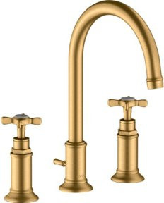 Hansgrohe Axor Montreux 3-Loch-Waschtischarmatur mit zwei Griffen in Brushed Brass und schwenkbarem Auslauf inklusive Pop-up-Abfluss - Bild 1