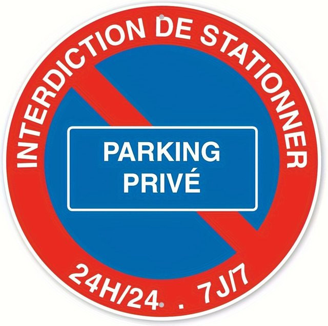 Runde Wanddekoration aus Aluminium von Potdemiel mit der Aufschrift Interdiction de Stationner Parking Privé im modernen Stil, Durchmesser: 20 cm - Bild 1