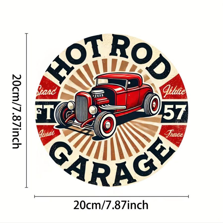 Vintage Hot Rod Garage Schild von Potdemiel aus Eisenfolie, Wandkunst für dein Zuhause, B/H: 20,3 x 20,3 cm - Bild 2