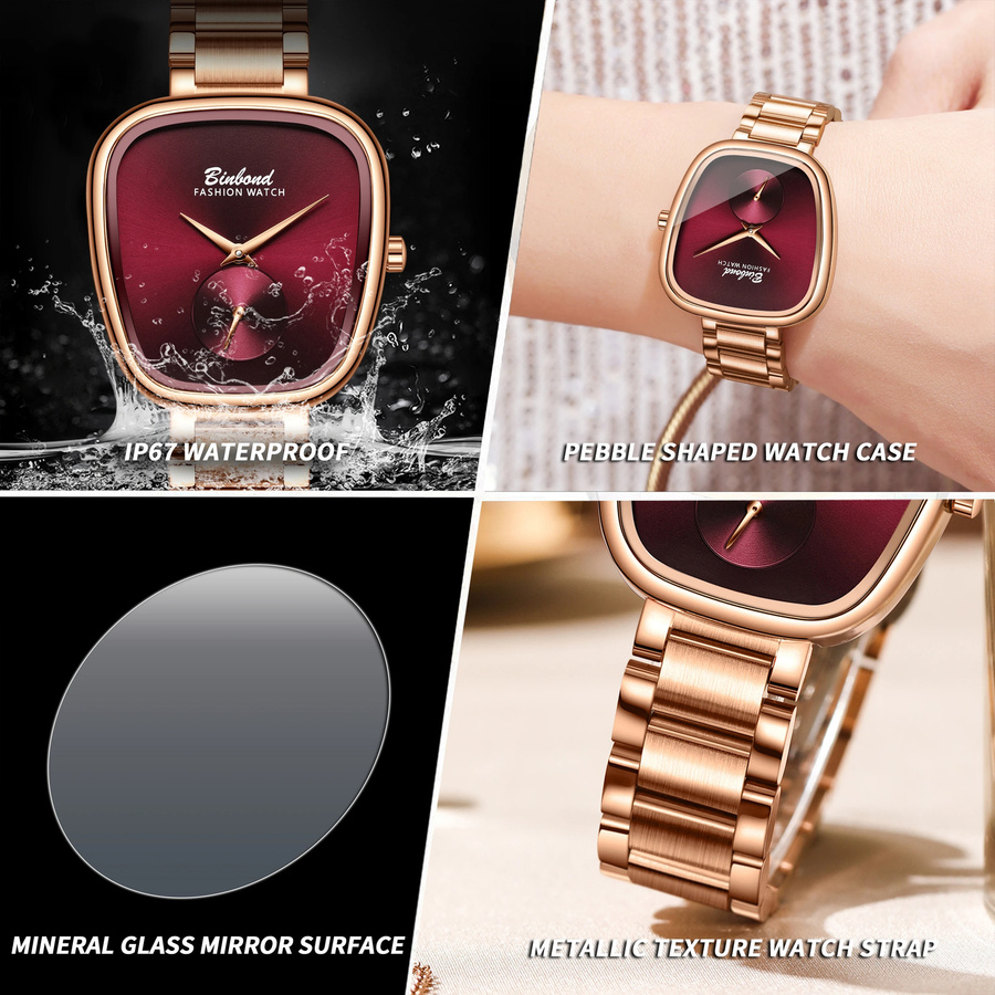 BINBOND Armbanduhr Edelstahl, Quarz, Schwarz, Damen - Bild 5