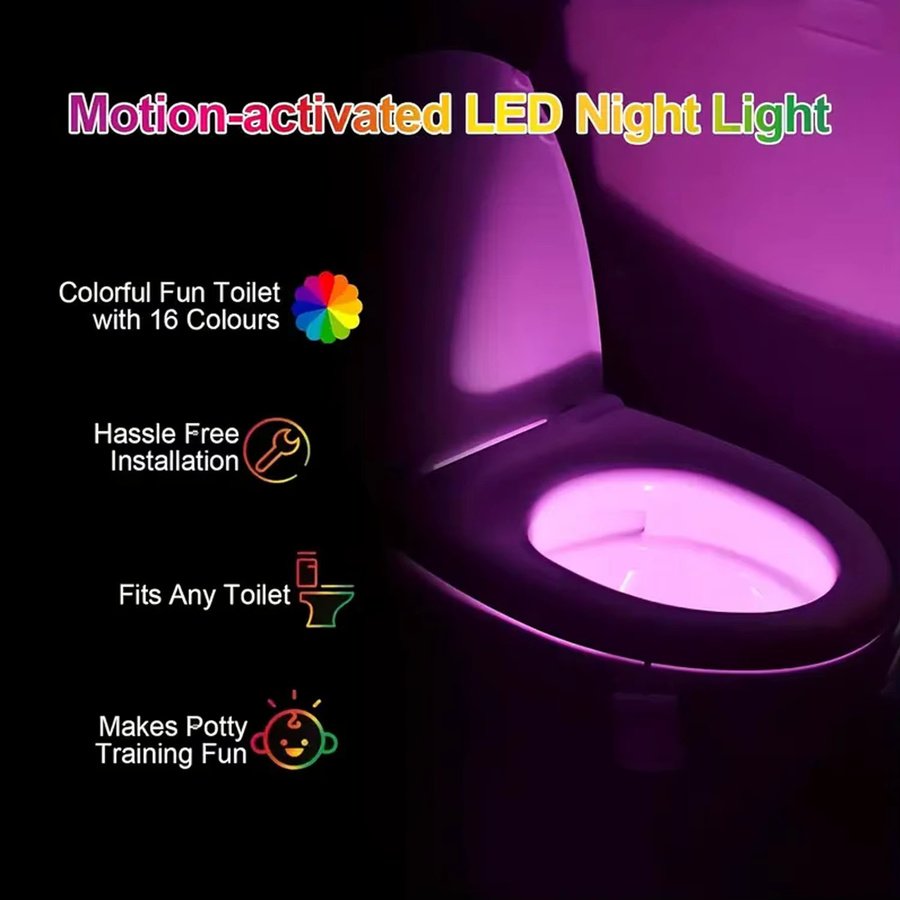 Ouelico 4-teiliges Toiletten-Nachtlicht-Set mit Bewegungssensor, 16 RGB-Farbvariationen und wiederaufladbarem Akku in Weiß - Bild 2