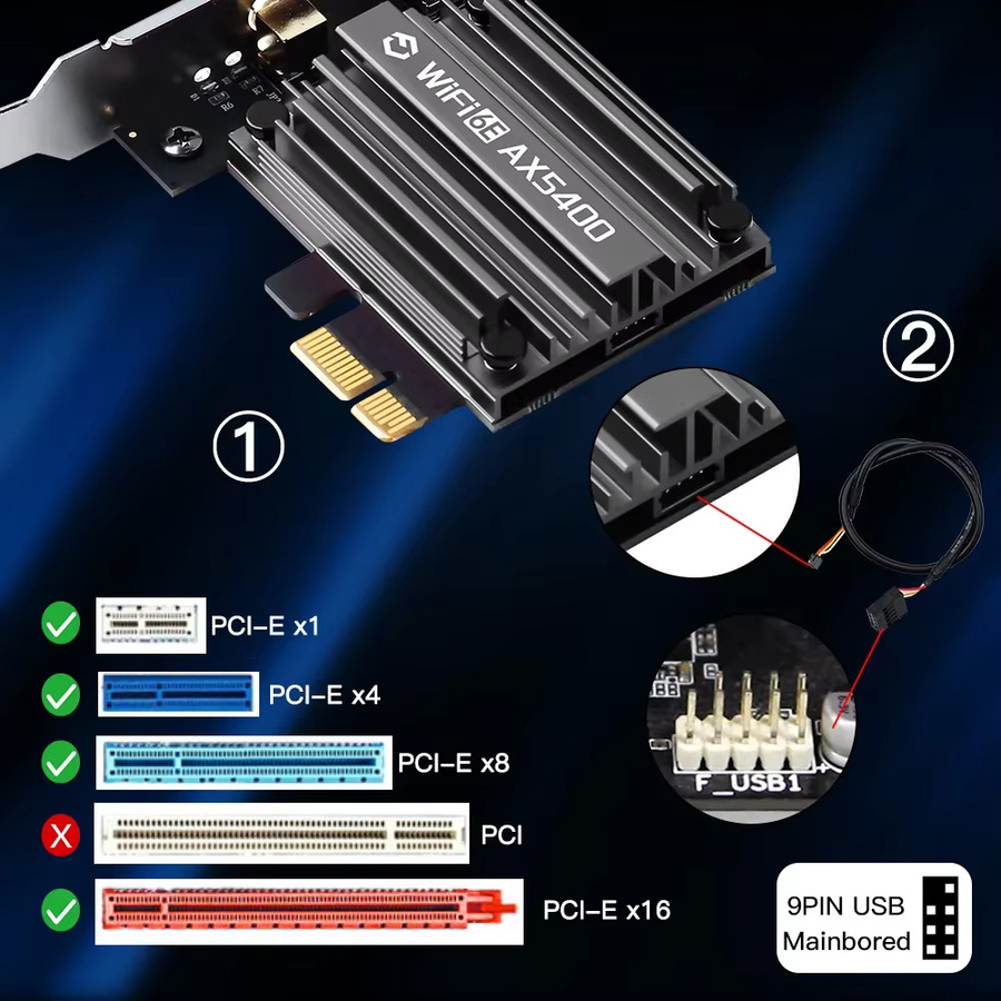 Fenvi WiFi 6E PCIe Wireless Adapter mit Bluetooth 5.3, Tri-Band 6G/5G/2.4G Netzwerkkarte MT7922 802.11ax für PC - Bild 3
