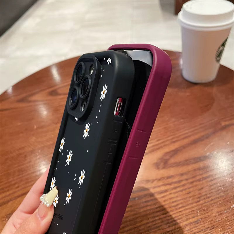 Stoßfeste Silikon-Handyhülle mit Gänseblümchen-Muster für Apple iPhone in Schwarz - Bild 3