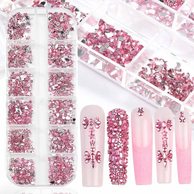 Misscheering Nagelzubehör, 3D Kristall-Strass, rosa, glänzend, 12 Boxen - Bild 1