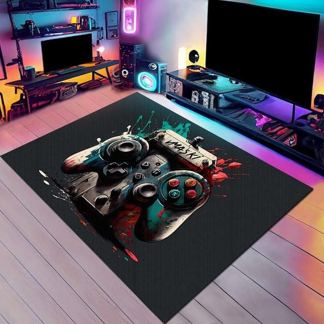 Lodestar Gaming-Teppichmatte mit RGB-Effekt und buntem geometrischem Muster, rutschfest und waschbar, B/T: 120 x 80 cm - Bild 1