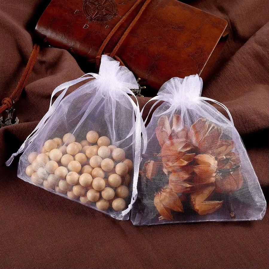 100 Stück weiße Organzabeutel mit Kordelzug zur Schmuckverpackung für Hochzeiten, Partys oder Weihnachten - Bild 3