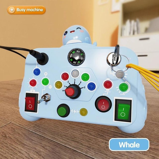 Discover Intime Montessori Busy Board, Sensorisches Spielzeug, mit LED-Licht, blau, ab 3 Jahre - Bild 1
