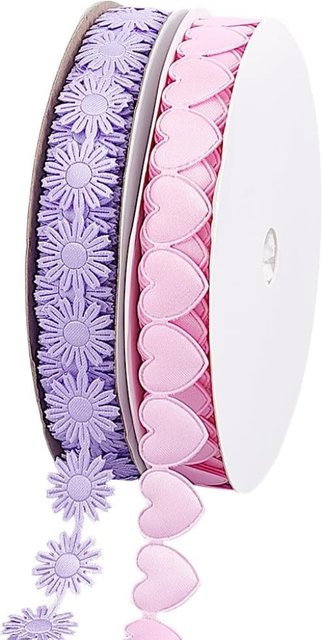 Pinkes Liebesherz-Band mit Gänseblümchen-Blumenmuster, 40 Yards Prägeband als Blumen-Spitzenbesatz für deine Geschenkverpackung - Bild 1