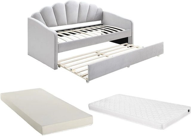 Vente-unique Sofabett Elusia in Lichtgrau mit Samtbezug und Ausziehfunktion im Art déco Stil - Bild 1