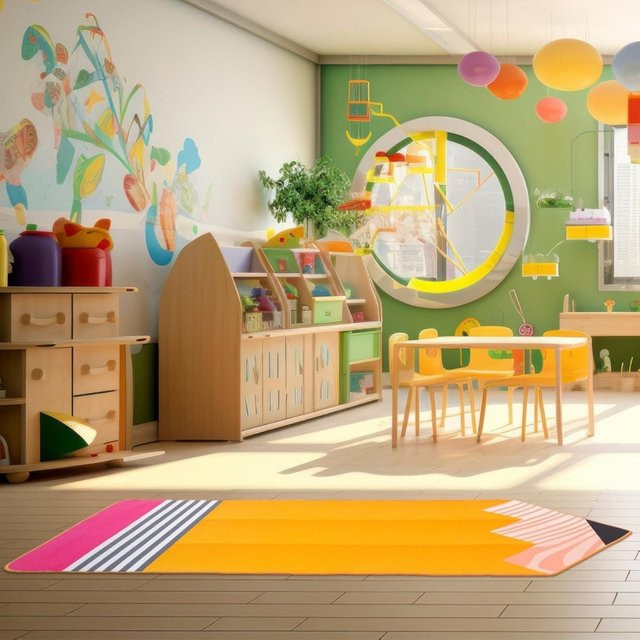 VIKAMA Teppich mit kreativem Bleistiftmuster in Multicolour, modern und fleckenresistent für Wohnzimmer und Schlafzimmer - Bild 1