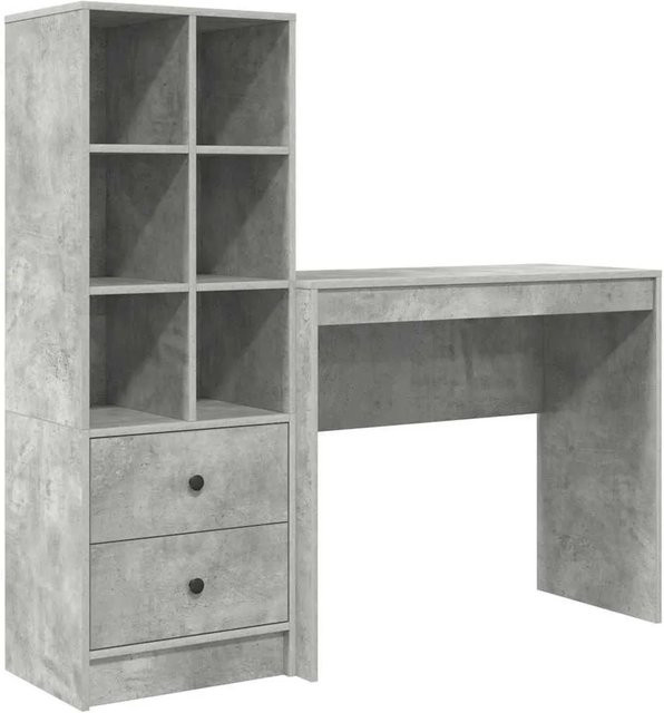 vidaXL Schreibtisch und Hochboard Set in Betongrau, modern, 2-teilig - Bild 1