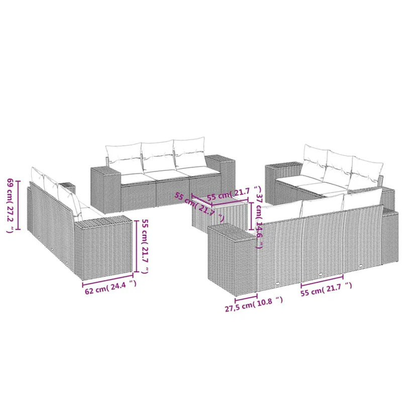 Vidaxl Gartenmöbel-Set aus Polyrattan und Akazie mit Kissen, 13-teilig, Schwarz - Bild 2