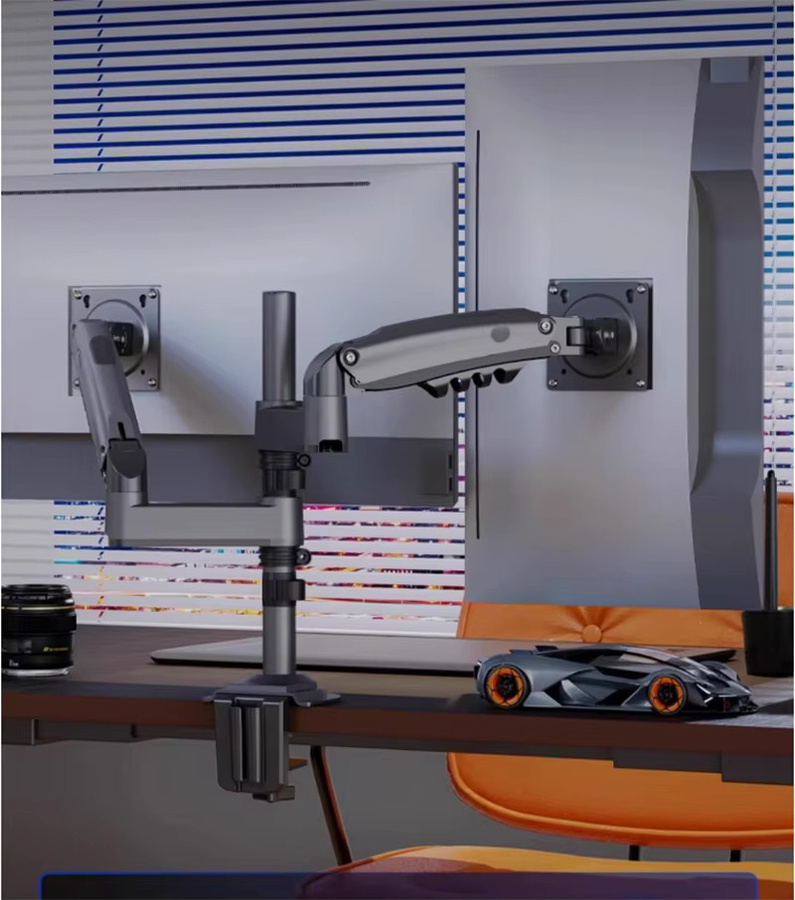 NB H180 Doppelmonitorhalterung mit Gasdruckfederarm in Weiß für 17-27 Zoll Monitore, Traglast pro Arm 2-9 kg - Bild 2