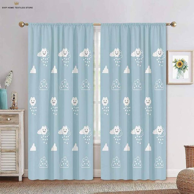Yiran Furniture Vorhänge für Kinderzimmer mit Wolken und Sternen, 2er-Set, Rosa und Blau, halbtransparent, Breite: 65 cm, Höhe: 165 cm - Bild 1