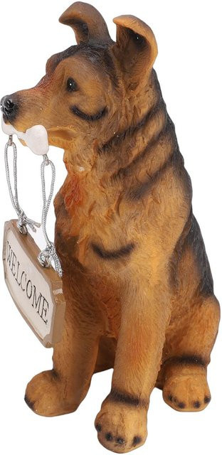 Niedliche Hundestatue mit Willkommensschild aus Harz als Welpen-Skulptur für Garten, Rasen, Hof oder Balkon - Bild 1
