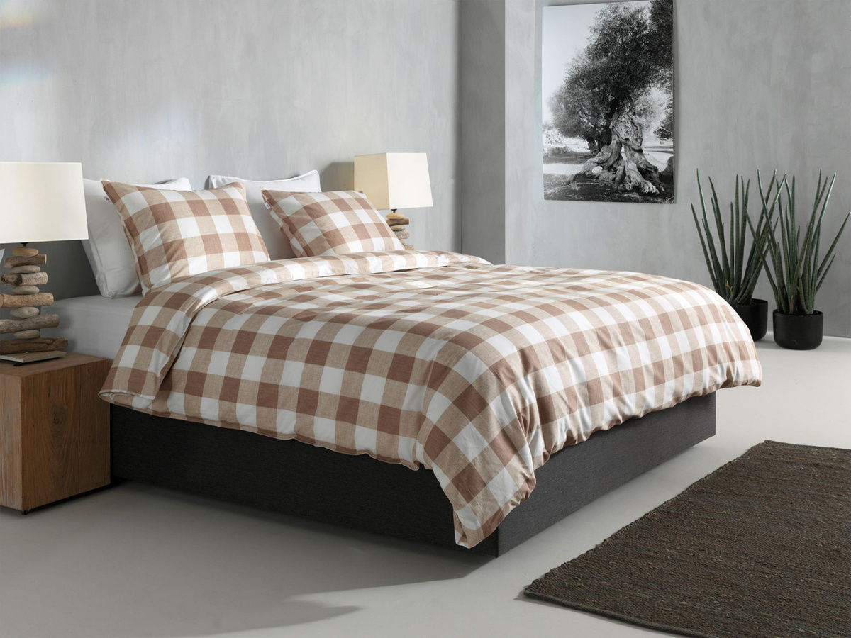 Zo! Home Cotton Bettwäsche Quattro di Lino Sandy beige weiß Karo mit Bettbezug und Kissenbezug, B/H: 155 x 220 cm, Kissen: 80 x 80 cm - Bild 1