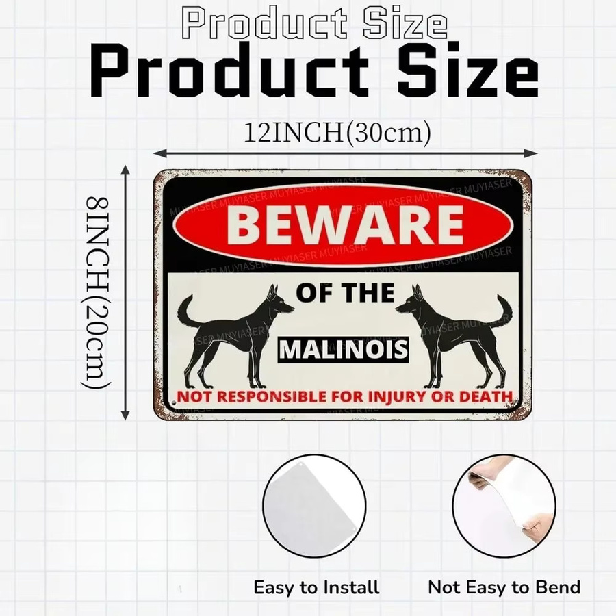 YardGuard Malinois Hundewarnschild aus Metall für den Außenbereich, Rechteckig, Breite: 20,0 cm, Höhe: 20,0 cm - Bild 2