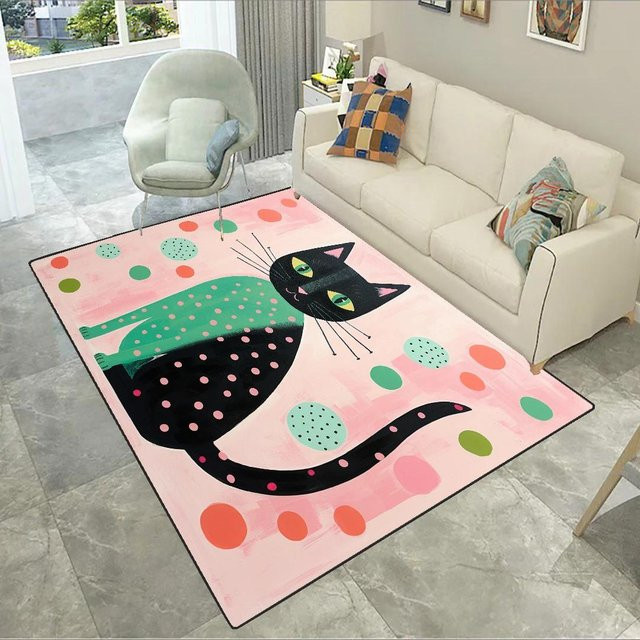 Lodestar Kunstkatze Teppich in Pink, rutschfest und waschbar, B/T: 120 x 160 cm - Bild 1
