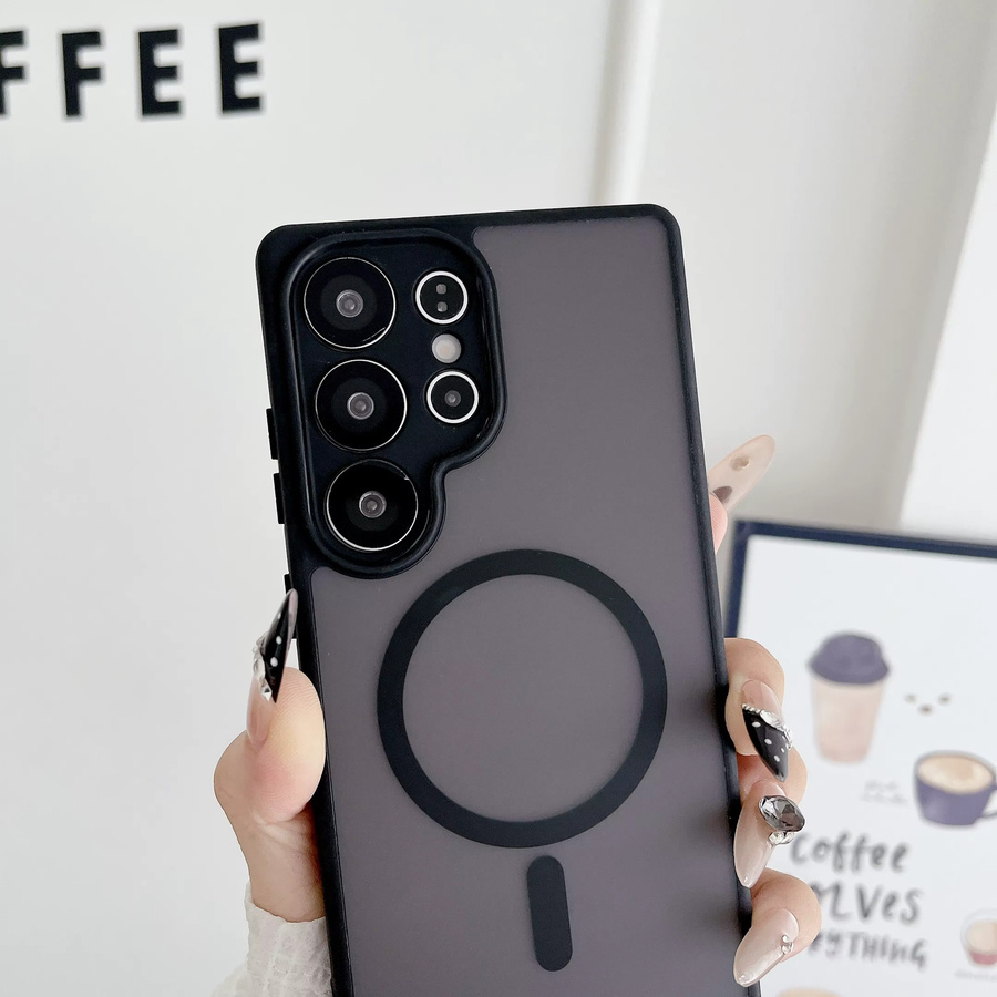 Magnetische matte Handyhülle für Samsung Galaxy S24 Ultra, S24FE und S24+ in Schwarz mit Linsenschutz und kabelloser Ladefunktion - Bild 3