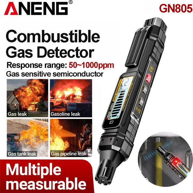 ANENG GN805 Tragbarer Gasleck-Detektor in Schwarz mit einstellbarer Empfindlichkeit und Ton- sowie Lichtalarm für Erdgas, LPG und Propangas - Bild 1