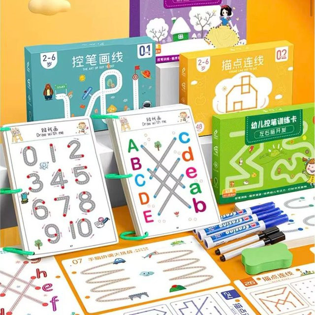 Wiederverwendbares magisches Übungsheft von Art Farmer zum Nachzeichnen für Kinder, Montessori Schreibtraining in Mehrfarbig - Bild 1