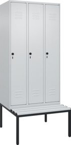 C+P Spind Classic PLUS Garderobenschrank mit Sitzbank, 3 Abteile, Lichtgrau, B/T/H: 212 x 90 x 81,5 cm - Bild 1
