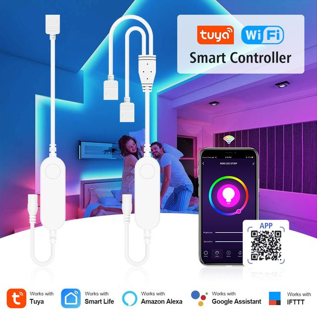 Tuya Smart RGB LED Lichtstreifen mit WiFi und Fernbedienung, kompatibel mit Tuya, Leben App, Alexa und Google Home, 5V-24V, 3Pin oder 4Pin - Bild 1