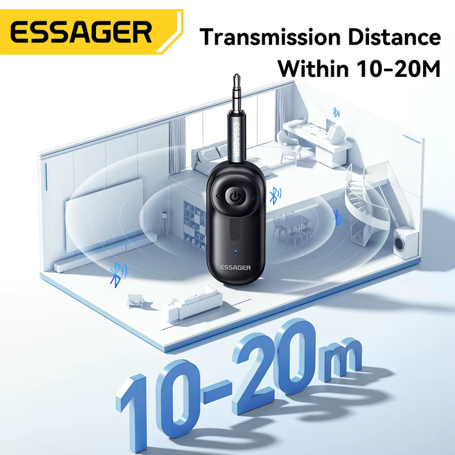 Essager Bluetooth 5.3 Adapter mit 3,5 mm AUX-Buchse für Audio-Musikempfang an Autolautsprechern, Headsets, Tablets und Laptops, Schwarz - Bild 6