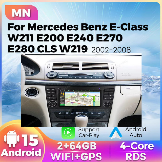 STRONGNAVI Kabelloses CarPlay und Android Auto Multimedia-Autoradio für Mercedes Benz E-Klasse W211 und CLS W219 in Schwarz - Bild 1