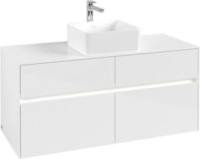 V&B Waschtischunterschrank Collaro in Weiß glänzend mit Waschtisch und LED-Beleuchtung B/T/H: 120 x 54,8 x 50 cm - Bild 1