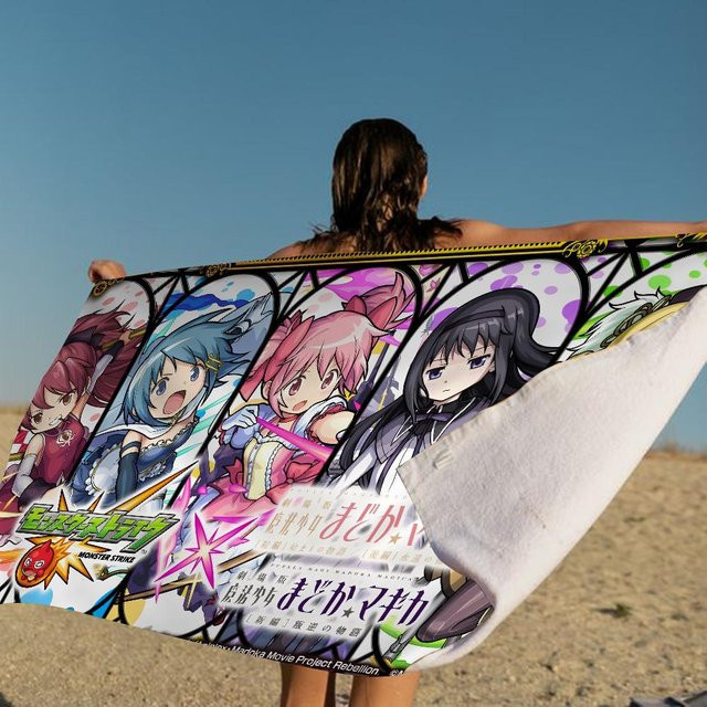 Puella Magi Madoka Magica Strandtuch für Kinder mit Cartoon-Design, Mikrofaser, Multicolor, Breite: 30 cm, Höhe: 60 cm - Bild 1