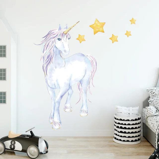 BRUP Wandaufkleber Cartoon Tier Wolke Einhorn und Sterne zur Dekoration für dein Kinderzimmer und Mädchenzimmer - Bild 1