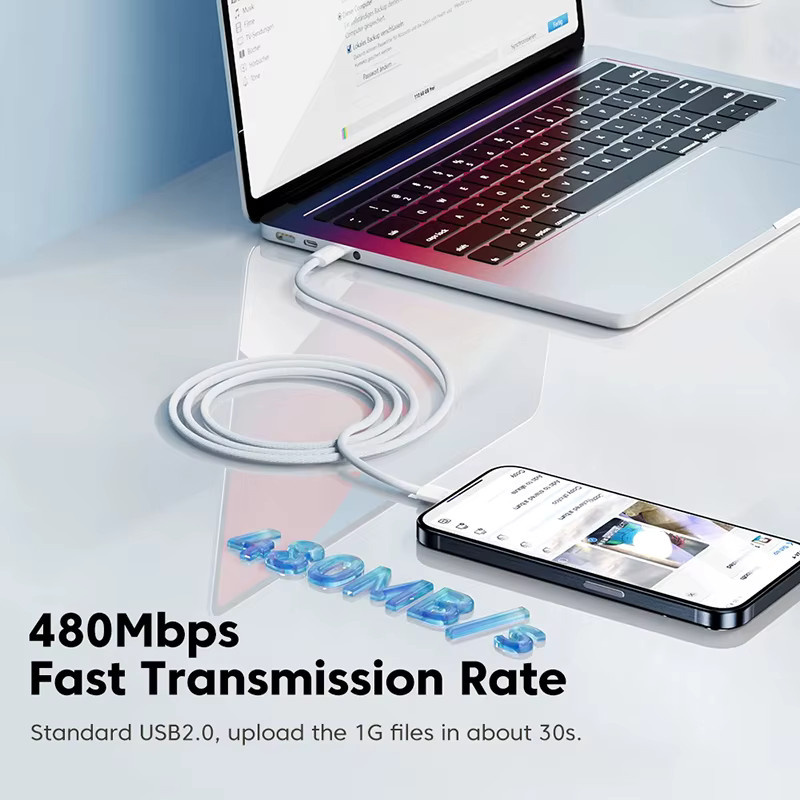 USB-C auf USB-C Ladekabel 60 W für Apple iPhone 15, Huawei, Xiaomi und Samsung, lila geflochtenes Kabel - Bild 3