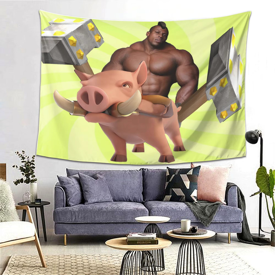 VIKAMA Wandteppich Modifizierter Wildschwein-Ritter Lustiger Wandbehang Stammeskonflikt Parodie Multicolour - Bild 2