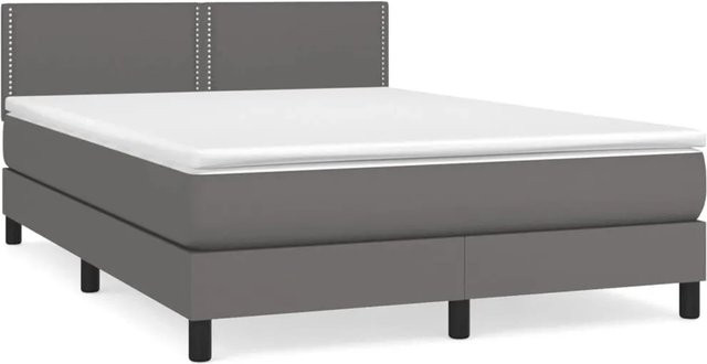 vidaXL Boxspringbett Hybrid mit Matratze und Taschenfederkern, Grau/Weiß, B/T/H: 140 x 190 cm - Bild 1