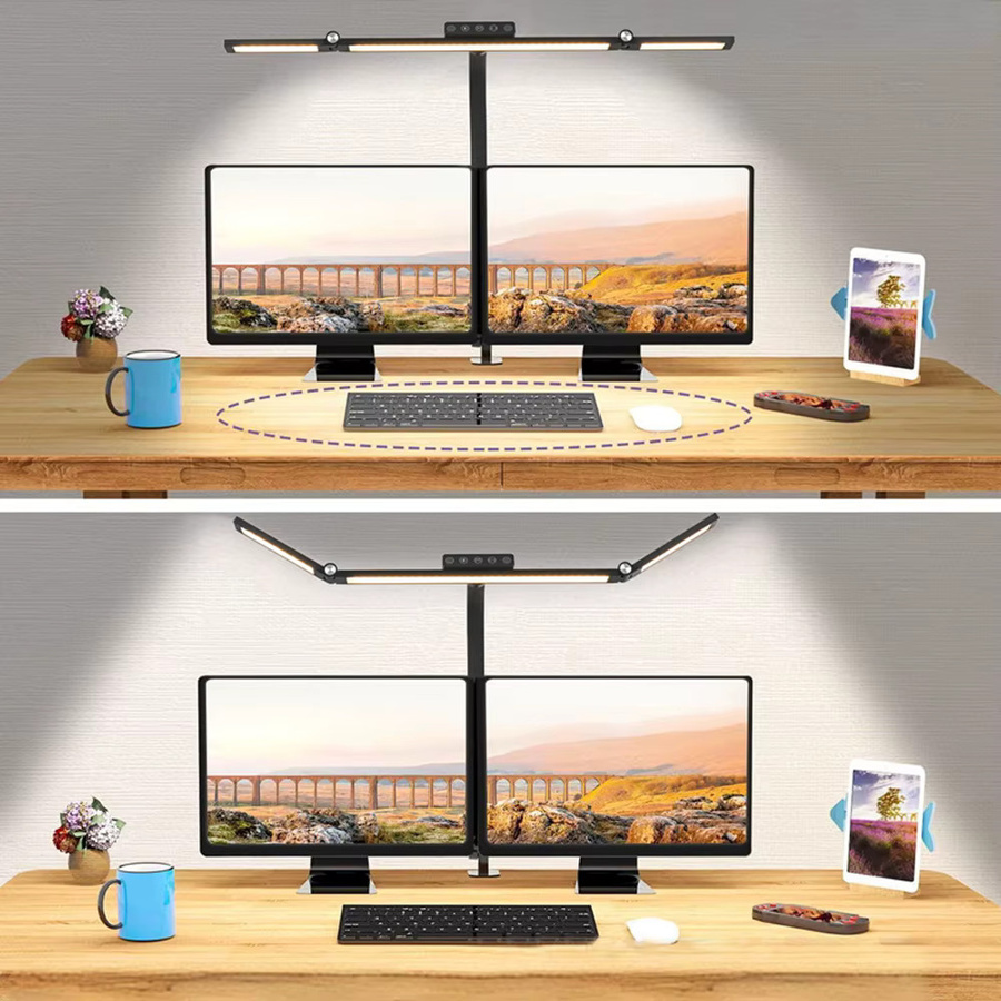 LED-Schreibtischlampe in Schwarz mit Doppelkopf, stufenlos dimmbar und mit 3-Farbmodus für Home Office und Lesen - Bild 4