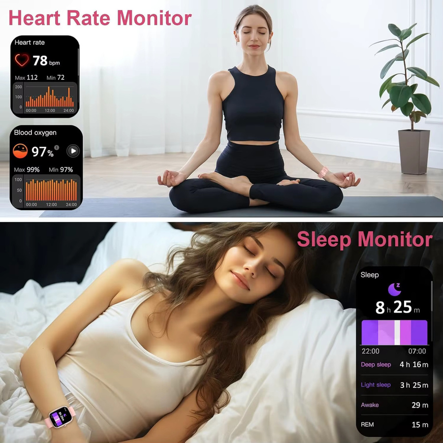 Kuizil Smartwatch mit Anruffunktion, 1,91 Zoll HD-Display, 110+ Sportmodi und IP68 wasserdichtem Fitness-Tracker für Android und iOS, Farbe: Pink - Bild 3