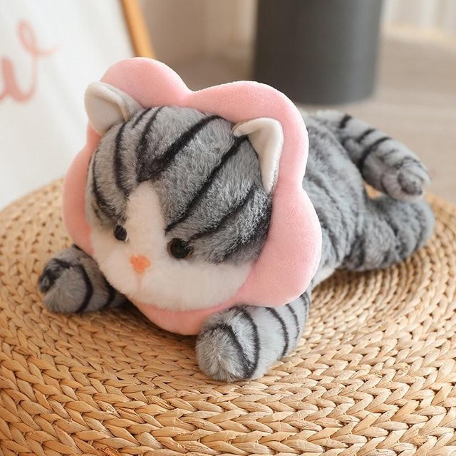 Wucifang Bags Liegendes Katzen-Stofftier, Orange Grau, Plüschtier - Bild 1