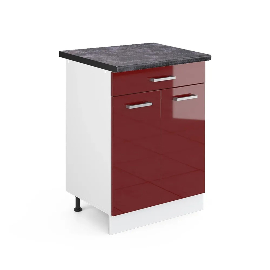 Vicco Küchenunterschrank R-Line in Bordeaux Hochglanz/Weiß mit Schublade und Türen, B/T/H: 60 x 60 x 81,6 cm - Bild 2