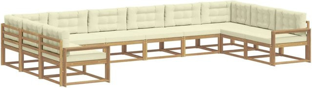 vidaXL Outdoor-Sofagarnitur in L-Form aus massivem Akazienholz mit Kissen in Weiß und Beige - Bild 1
