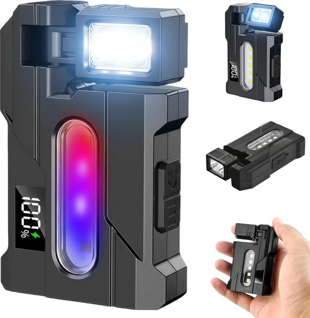 XIWANGFIRE Multifunktionale Mini-Taschenlampe in Schwarz mit Clip, magnetisch und wiederaufladbar, rotierende Arbeitsleuchte für Outdoor-Aktivitäten - Bild 1