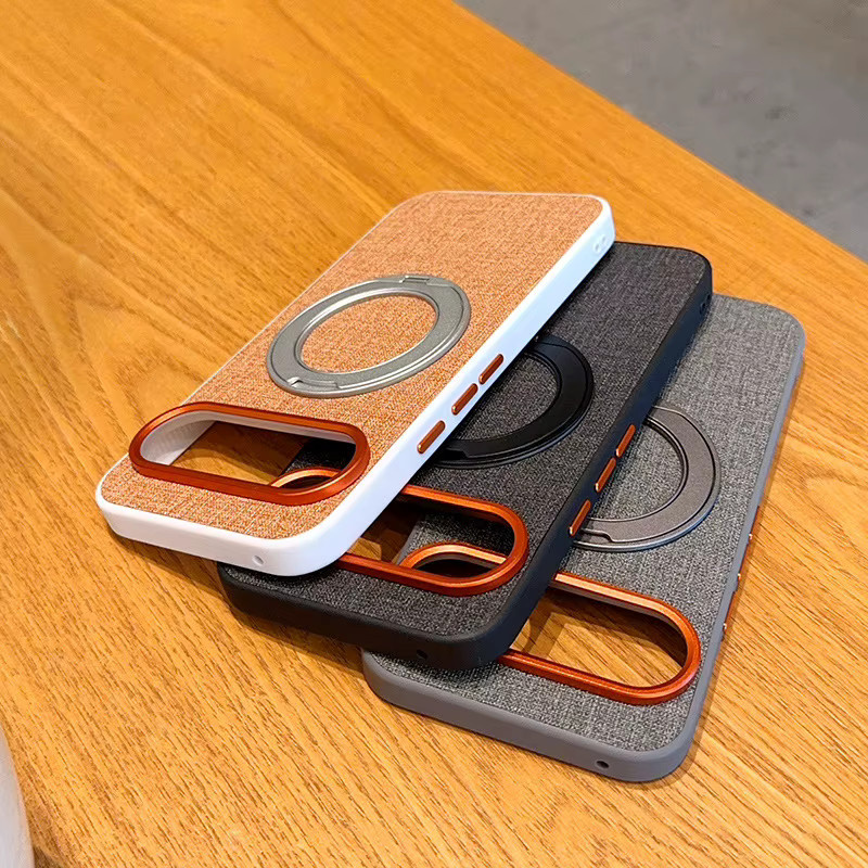 Stoßfeste magnetische Hülle mit verstellbarem Ständer und Linsenschutz für Google Pixel 10 Pro XL in Grau mit Stoff-Metall-Rückseite - Bild 3