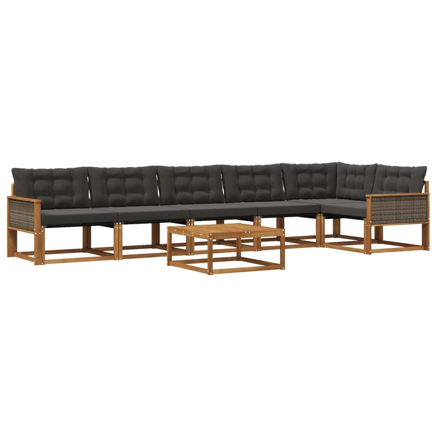 vidaXL Outdoor-Sofagarnitur L-Form aus massivem Akazienholz mit 7 Textilene-Kissen in Schwarz und Natur - Bild 2