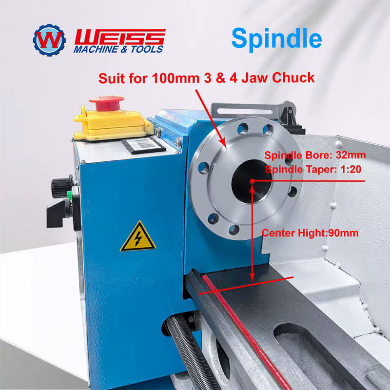WEISS WBL1835 Tischmetalldrehmaschine in Weiß und Blau mit 750 W, variabler Geschwindigkeit 0–2250 U/min und 32 mm Spindelbohrung - Bild 4